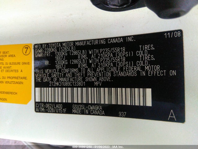 2T2HK31U89C133801 Lexus RX 350
