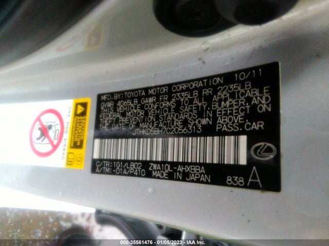 Lexus CT 200H 2012 JTHKD5BH7C2056313 Image 10