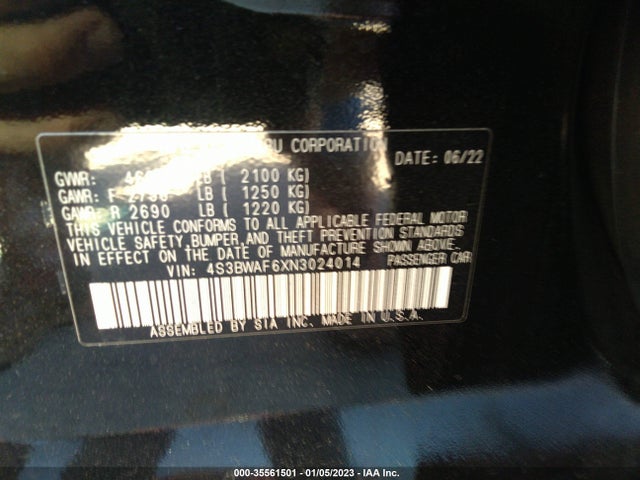 2022 Subaru Legacy, VIN: 4S3BWAF6XN3024014