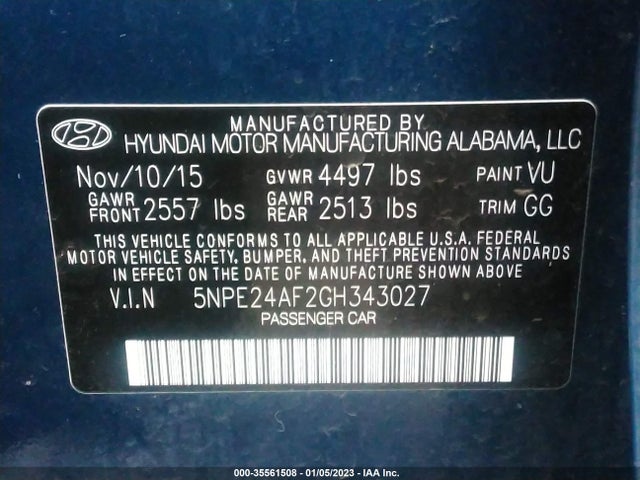 Hyundai Sonata 2.4l Se 2016 5NPE24AF2GH343027 Image 9