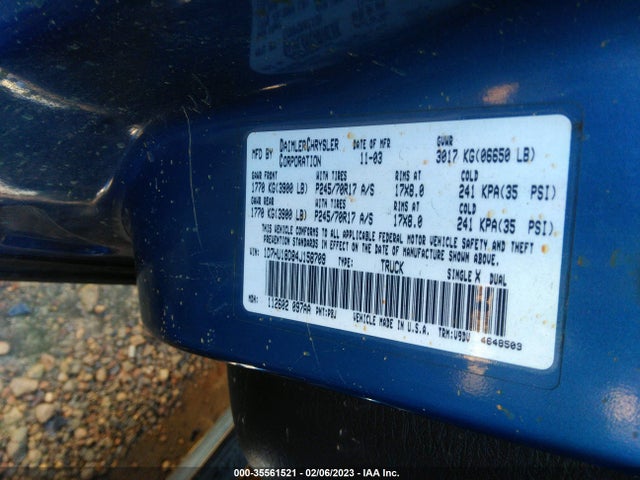 2004 DODGE RAM 1500 SLT VIN: 1D7HU18D84J158709