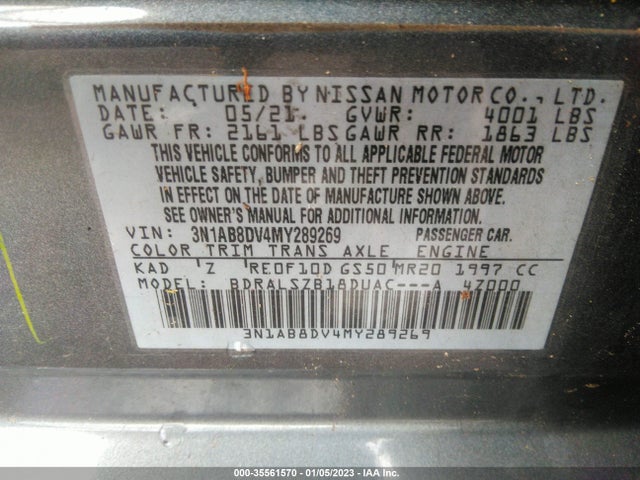 2021 NISSAN SENTRA SR VIN: 3N1AB8DV4MY289269