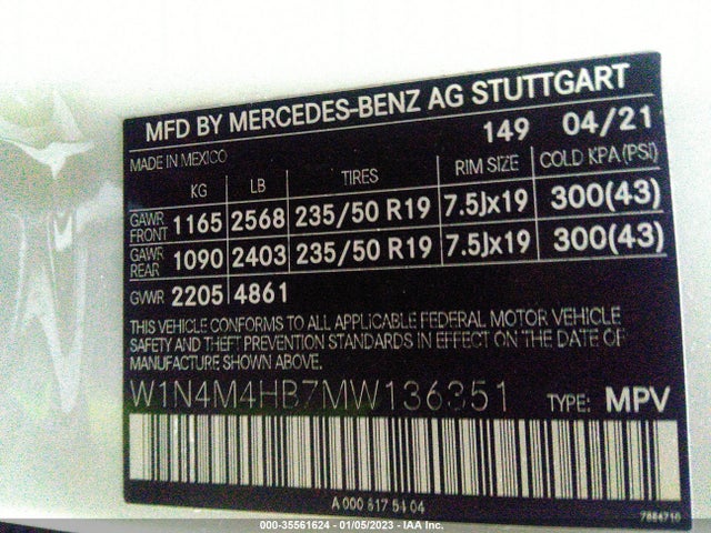 2021 Mercedes-Benz GLB-Class, VIN: W1N4M4HB7MW136351