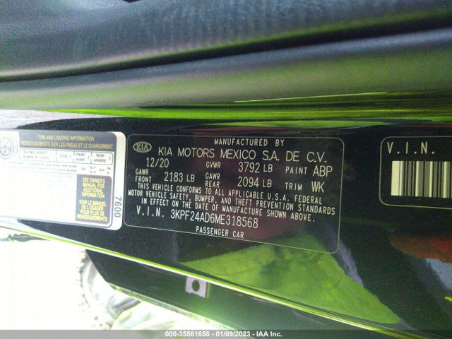 2021 KIA FORTE FE VIN: 3KPF24AD6ME318568