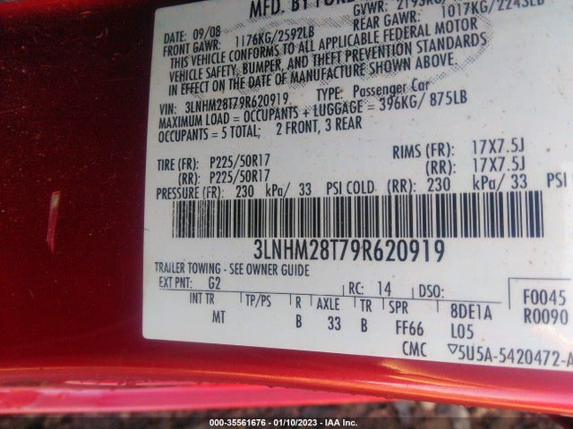 Lincoln MKZ 2009 3LNHM28T79R620919 Image 10
