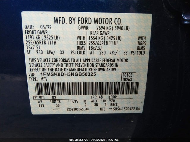 2022 Ford Explorer, VIN: 1FMSK8DH3NGB50325