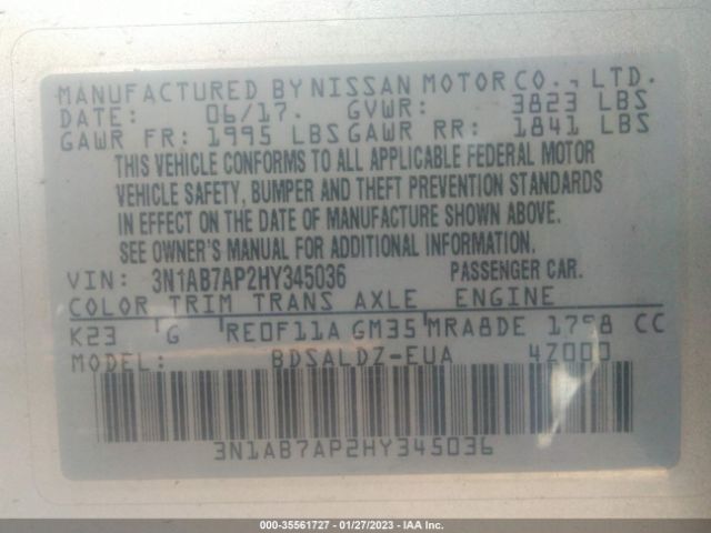 3N1AB7AP2HY345036 Nissan SENTRA SV