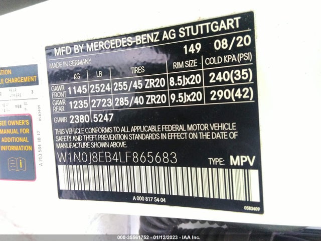 2020 Mercedes-Benz GLC-Class, VIN: W1N0J8EB4LF865683