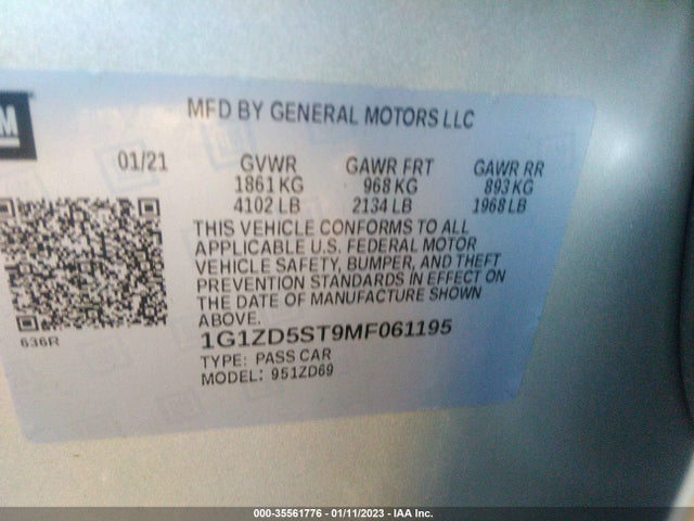 Chevrolet MALIBU LT 2021 1G1ZD5ST9MF061195 Image 9