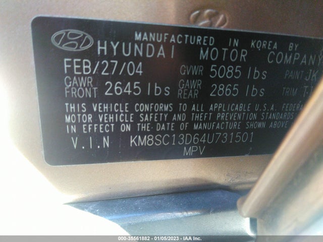 2004 HYUNDAI SANTA FE GLS VIN: KM8SC13D64U731501