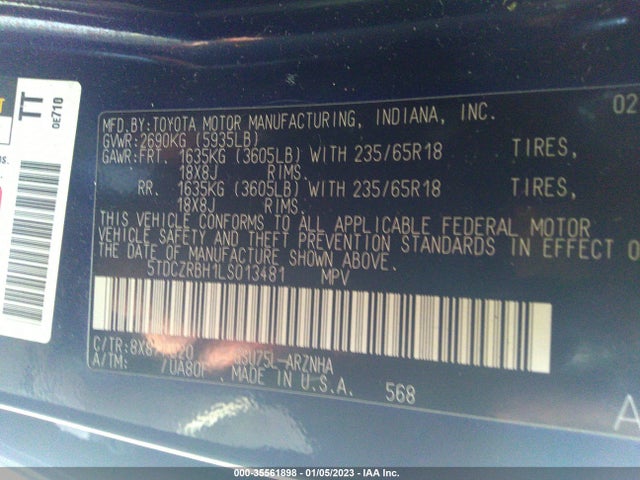 2020 Toyota Highlander, VIN: 5TDCZRBH1LS013481