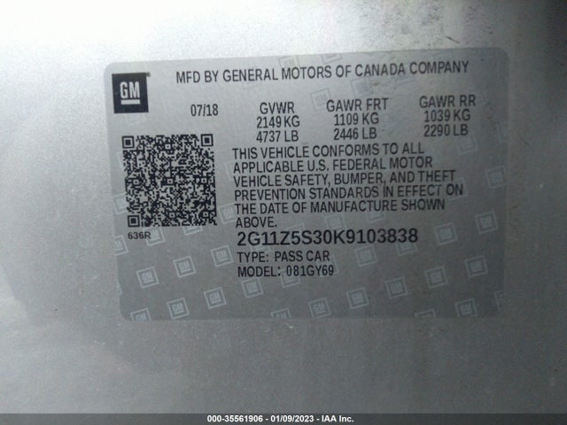 2019 Chevrolet Impala, VIN: 2G11Z5S30K9103838