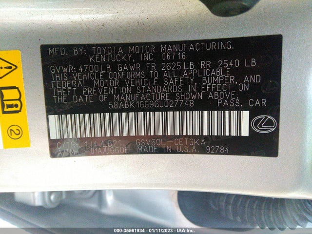 58ABK1GG9GU027748 Lexus ES
