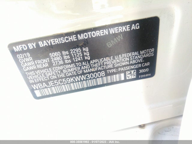 BMW 5 Series 540i 2019 WBAJE5C59KWW30008 Image 9