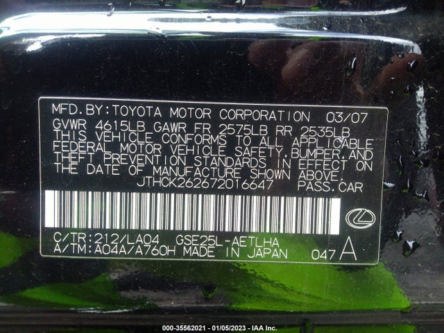 Lexus IS 250 2007 JTHCK262672016647 Image 10