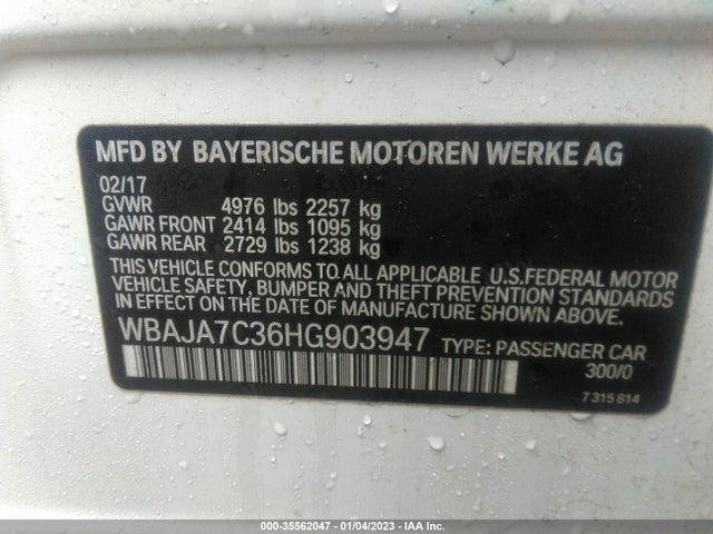 2017 BMW 5 Series, VIN: WBAJA7C36HG903947