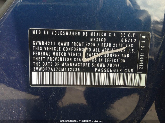 3VWDP7AJ7CM412735 Volkswagen Jetta Sedan Se W