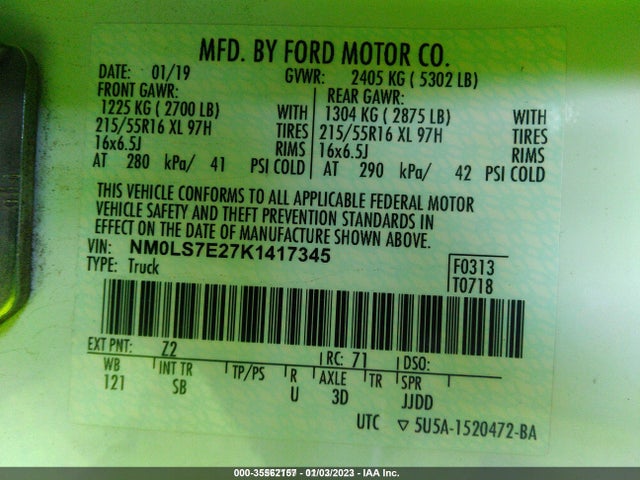 2019 Ford Transit Connect, VIN: NM0LS7E27K1417345