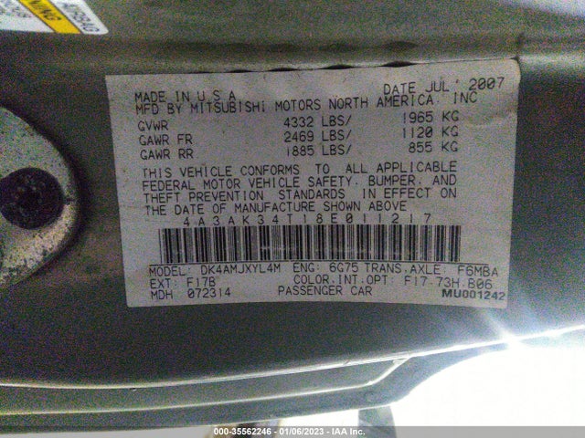 4A3AK34T18E011217 Mitsubishi ECLIPSE GT
