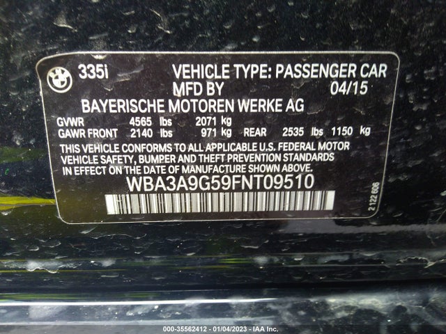 2015 BMW 3 Series, VIN: WBA3A9G59FNT09510