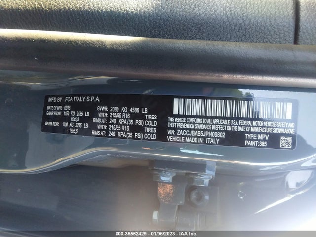 2018 JEEP RENEGADE SPORT VIN: ZACCJBAB5JPH09802