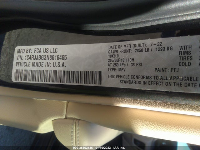 2022 Jeep Grand Cherokee, VIN: 1C4RJJBG3N8616465