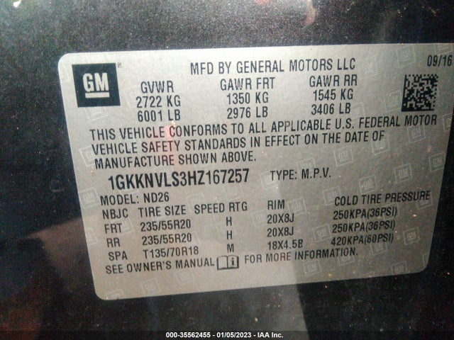 GMC ACADIA SLT 2017 1GKKNVLS3HZ167257 Image 9