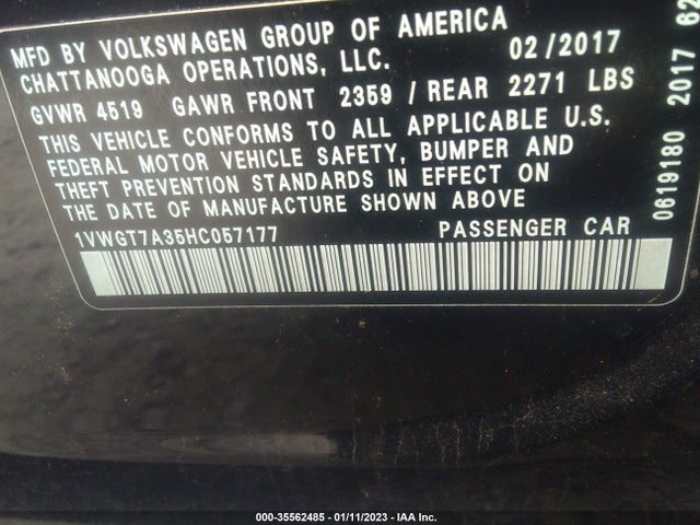 1VWGT7A35HC057177 Volkswagen Passat 1.8t Se W/technology
