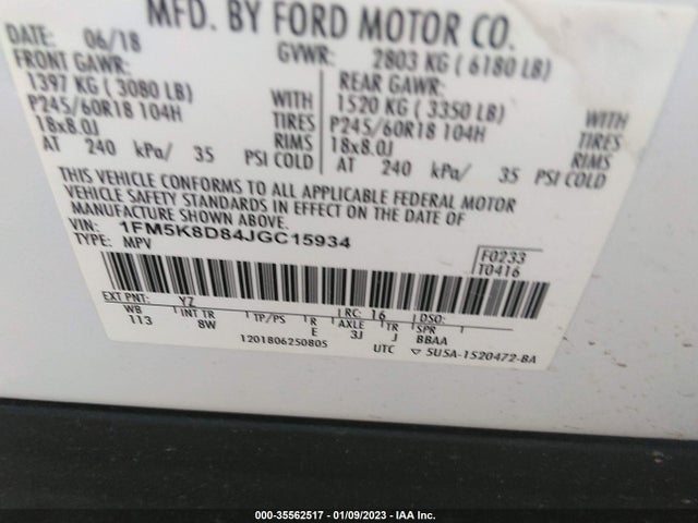 Ford EXPLORER XLT 2018 1FM5K8D84JGC15934 Image 10