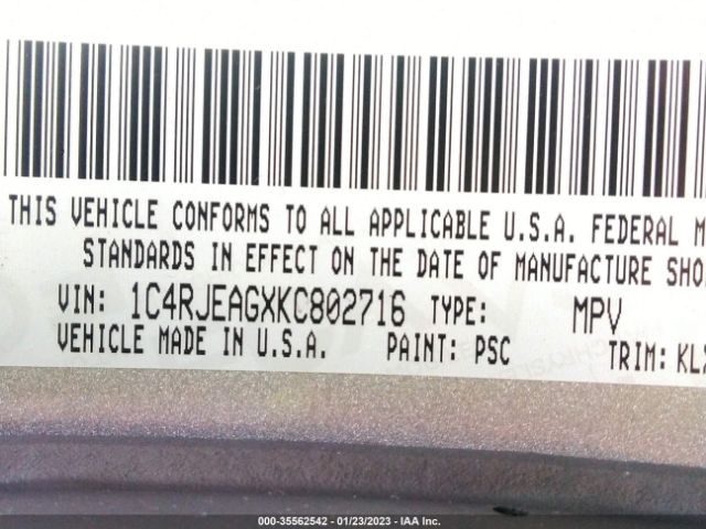 1C4RJEAGXKC802716 Jeep Grand Cherokee Altitude