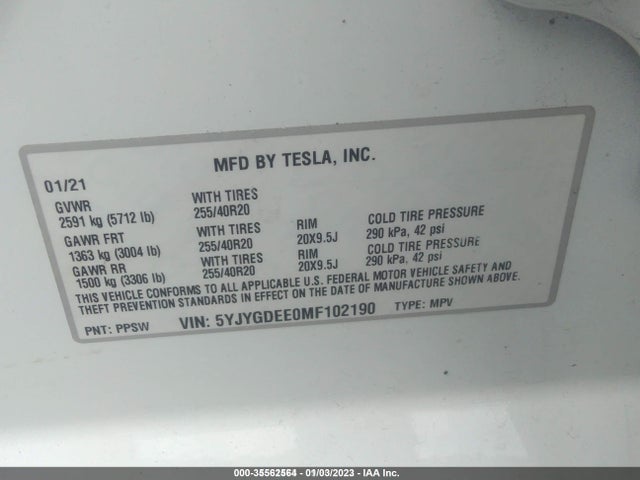 Tesla Model Y 2021 5YJYGDEE0MF102190 Image 9