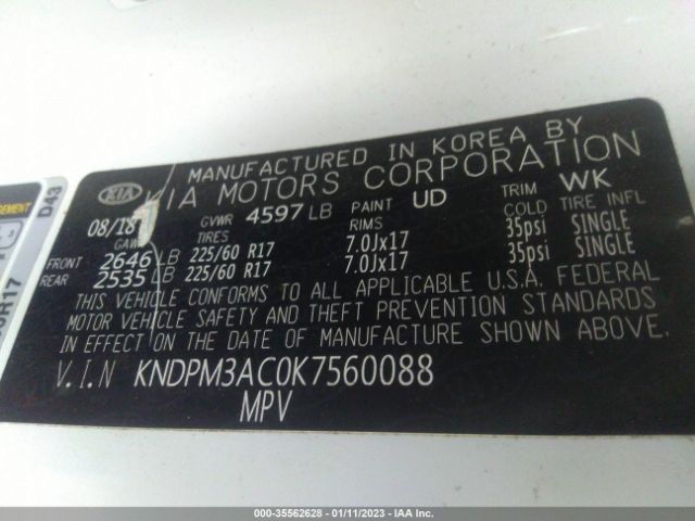 KNDPM3AC0K7560088 KIA Sportage Lx