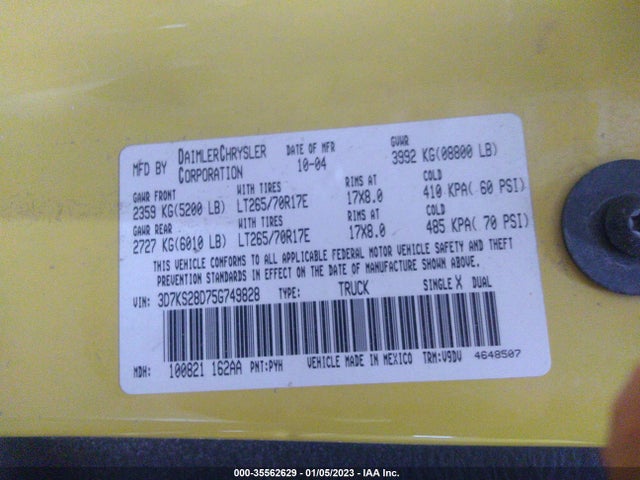 Dodge Ram 2500 Slt 2005 3D7KS28D75G749828 Image 10