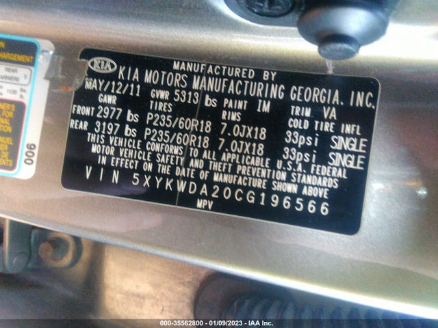 2012 KIA SORENTO SX VIN: 5XYKWDA20CG196566