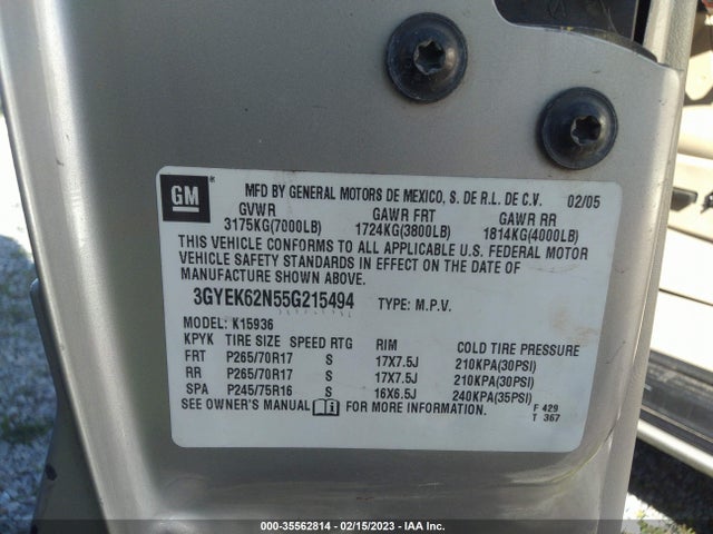 3GYEK62N55G215494 Cadillac ESCALADE EXT
