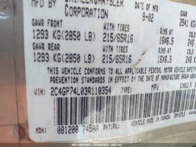 2C4GP74L03R110354 Chrysler Town & Country