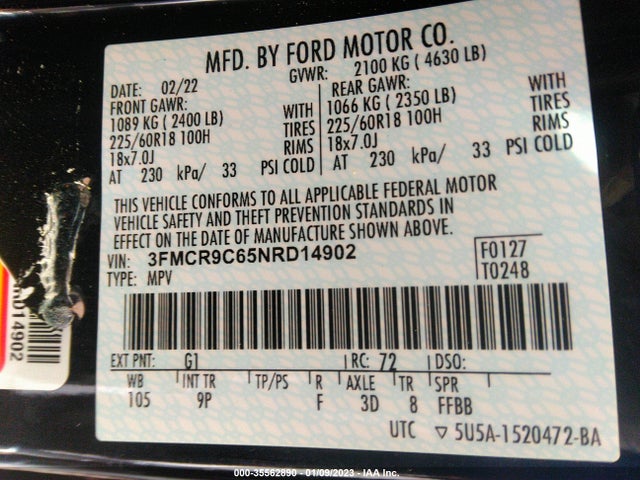 2022 Ford Bronco, VIN: 3FMCR9C65NRD14902