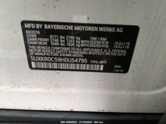 2017 BMW X5, VIN: 5UXKR0C59H0U54795