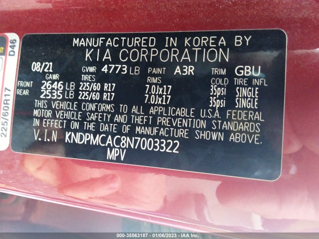 2022 KIA SPORTAGE LX VIN: KNDPMCAC8N7003322
