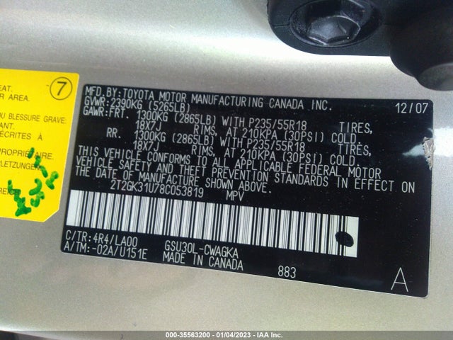 2T2GK31U78C053819 Lexus RX 350