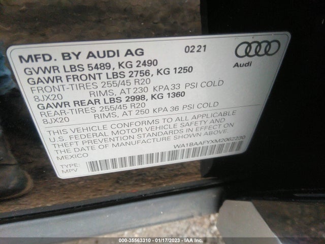 WA1BAAFYXM2062230 Audi Q5 Premium Plus