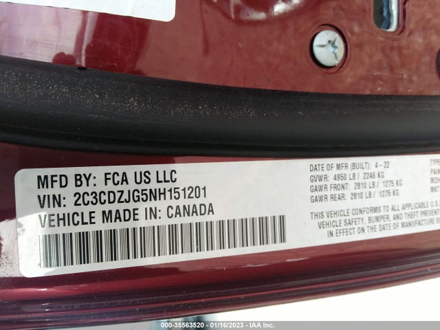 Dodge Challenger 2022 2C3CDZJG5NH151201 Image 22