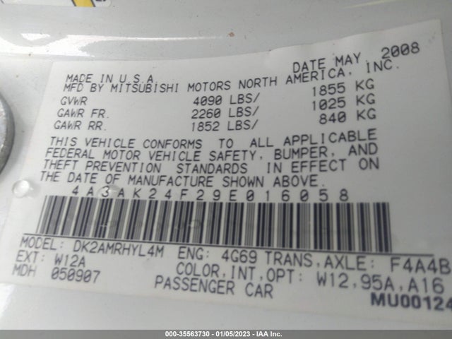 4A3AK24F29E016058 Mitsubishi ECLIPSE GS