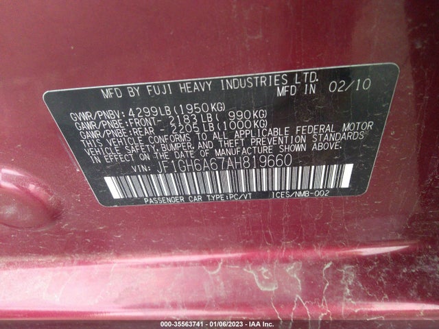 Subaru IMPREZA WAGON 2010 JF1GH6A67AH819660 Image 10