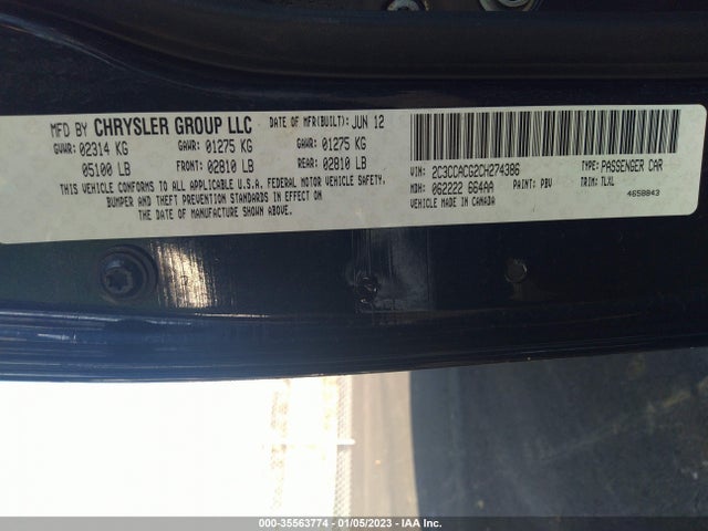 2012 CHRYSLER 300 LIMITED VIN: 2C3CCACG2CH274386