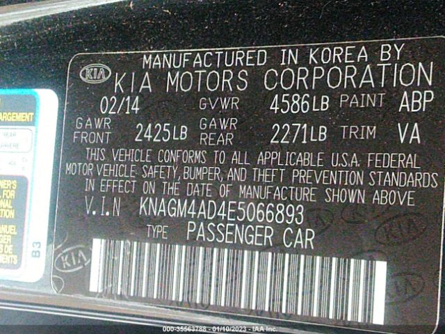 KNAGM4AD4E5066893 KIA Optima Hybrid Lx