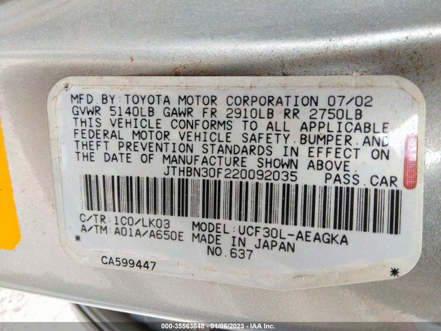 2002 LEXUS LS 430 VIN: JTHBN30F220092035