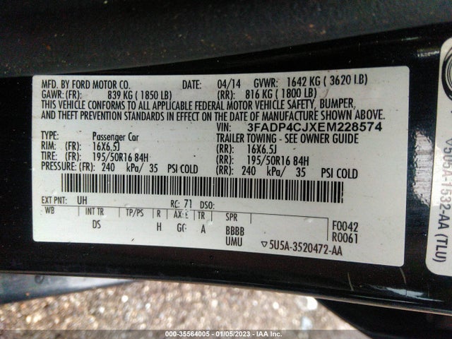 2014 FORD FIESTA TITANIUM VIN: 3FADP4CJXEM228574