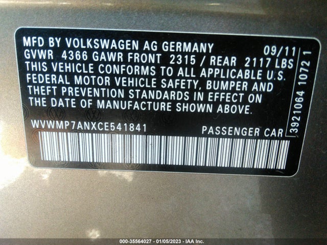 Volkswagen Cc Sport Pzev 2012 WVWMP7ANXCE541841 Image 10