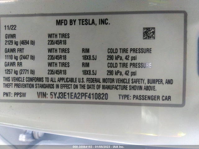 Tesla MODEL 3 2023 5YJ3E1EA2PF410820 Image 11